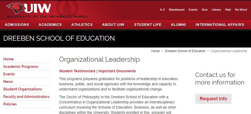 University of the Incarnate Word Organizational Leadership