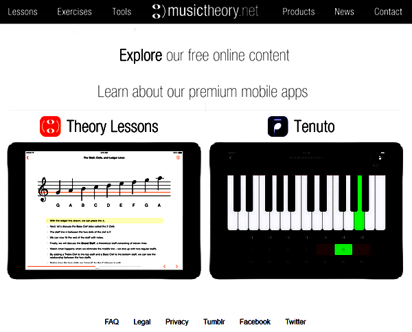 Screenshot of the Music Theory Main Page