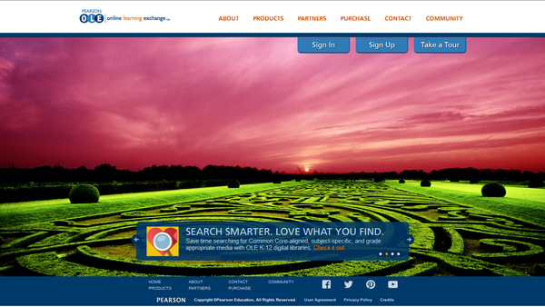 The main page of the Pearson Online Learning Exchange platform.
