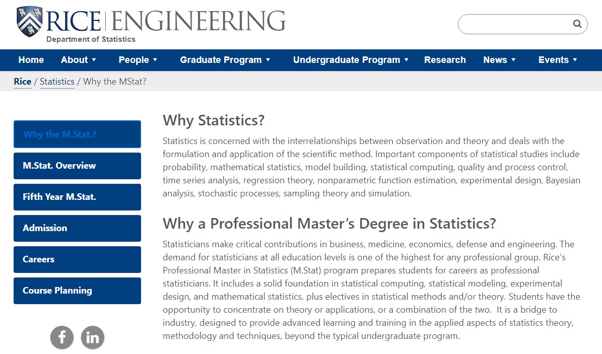 Rice University – Business Statistics and Analysis Program online courses